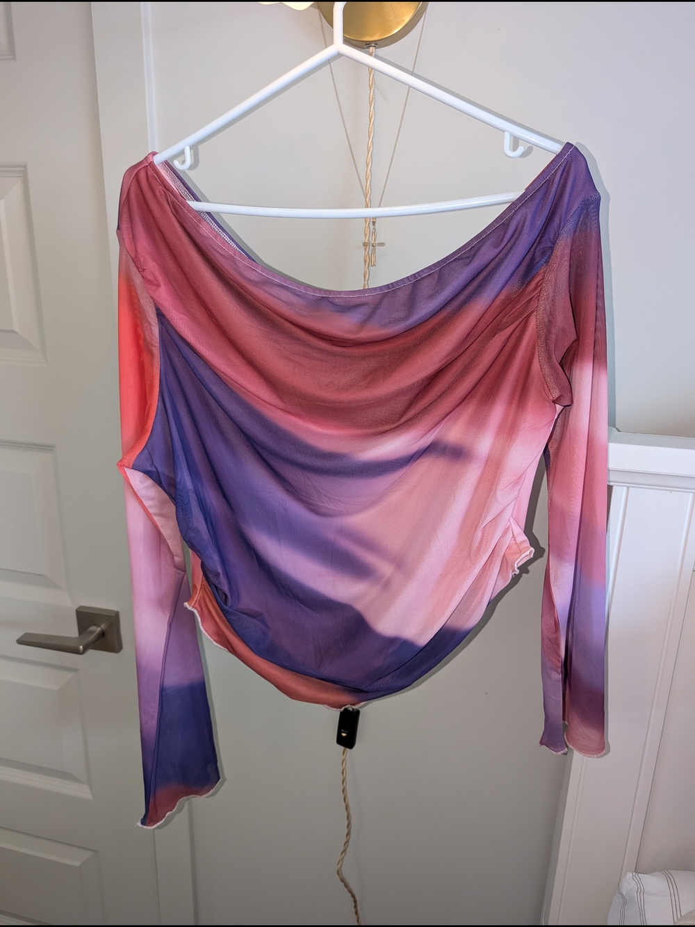 Off-Shoulder Ombre Long Sleeve Top in Pink & Purple